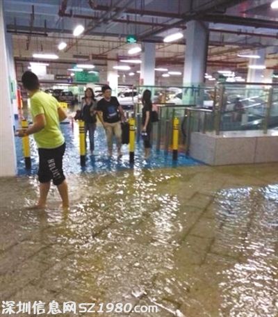 暴雨致深圳机场遭遇水浸，一些乘客因航班延误滞留机场。 网络截图