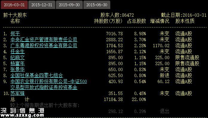 深圳惠程十大股东