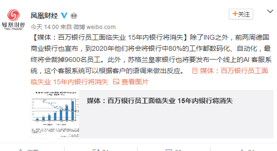 报告称15年内银行将消失 已有银行计划大裁员